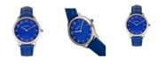 Bertha Quartz Abby Collection Silver And Blue Leather Watch 33Mm